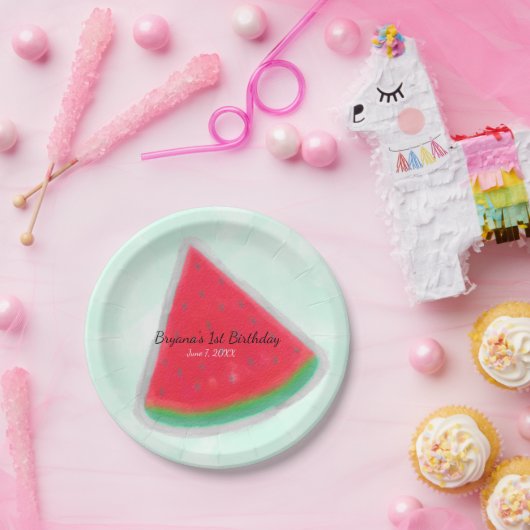 Watermeloen Waterverf Birthday Party Personalized Papieren Bordje (Feest)