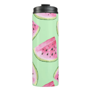 Watermeloen waterverf, naadloos zomerpatroon. thermosbeker
