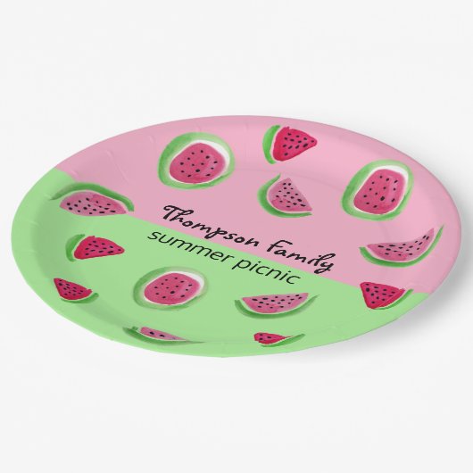 Watermeloen waterverf papieren bordje (Gekanteld)