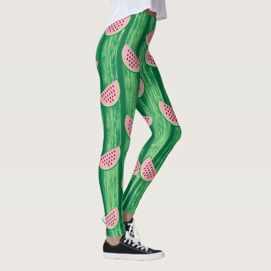 Watermeloen Waterverf Patroon Leggings (Rechts)