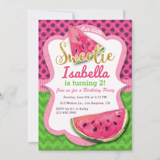 Watermeloen Waterverf Roze Birthday Uitnodiging (Voorkant)
