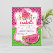 Watermeloen Waterverf Roze Birthday Uitnodiging (Staand voorkant)