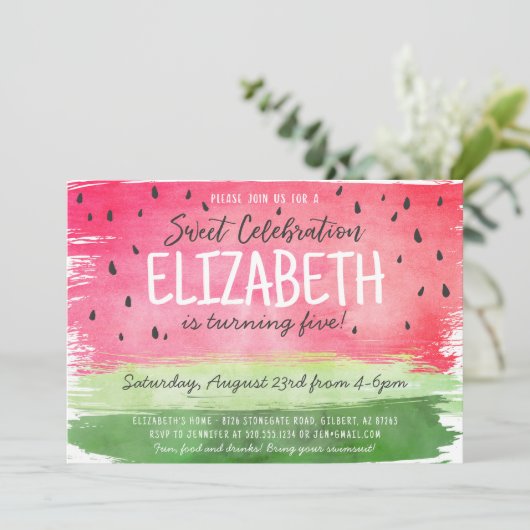 Watermeloen Waterverf Verjaardagsuitnodiging Kaart (Staand voorkant)