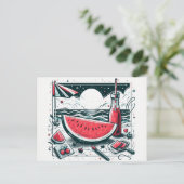 Watermeloen White Minimalist Beach Tropische zomer Feestdagenkaart (Staand voorkant)