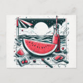 Watermeloen White Minimalist Beach Tropische zomer Feestdagenkaart (Voorkant)