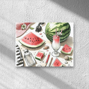 Watermeloen White Minimalist Beach Tropische zomer Feestdagenkaart