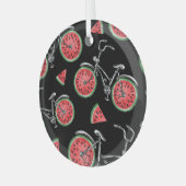 Watermeloen wielfietsen, zomer patroon. glas ornament (Voorkant links)