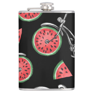 Watermeloen wielfietsen, zomer patroon. heupfles