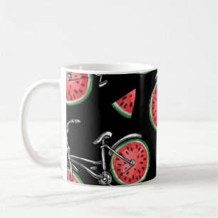 Watermeloen wielfietsen, zomer patroon. koffiemok