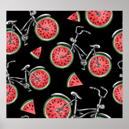 Watermeloen wielfietsen, zomer patroon. poster (Voorkant)