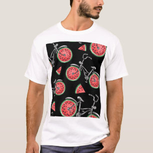 Watermeloen wielfietsen, zomer patroon. t-shirt