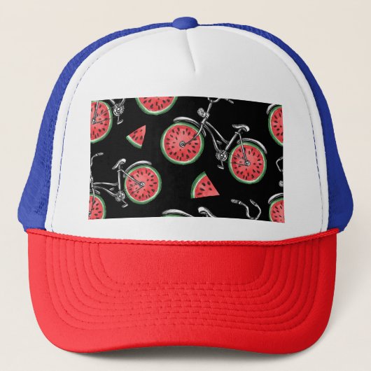 Watermeloen wielfietsen, zomer patroon. trucker pet (Voorkant)