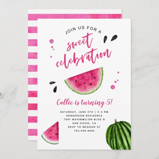 Watermeloen Zoete Viering Verjaardagsfeestje Kaart (Voorkant / Achterkant)