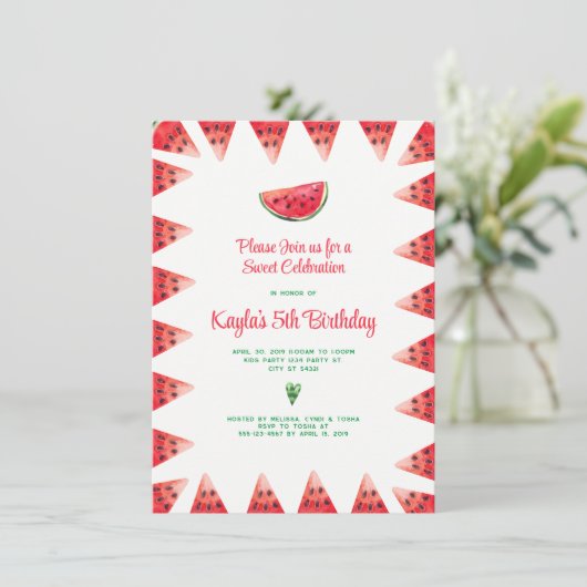 Watermeloen Zoete Viering Verjaardagsuitnodigingen Kaart (Staand voorkant)