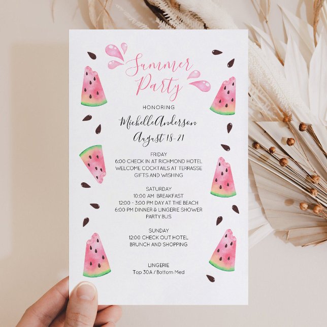 Watermeloen Zomer Bachelorette Weekend Reisplan (Watermelon Summer Bachelorette Weekend Itinerary invitation)