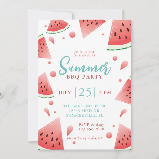 Watermeloen Zomer BBQ Achtertuin Feest Kaart (Voorkant)