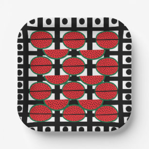 Watermeloen Zomer Fruit Geometrisch Patroon Papieren Bordje