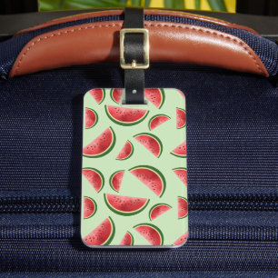 Watermeloen Zomer Fruit Patroon Op Groene Kleur Bagagelabel