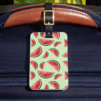 Watermeloen Zomer Fruit Patroon Op Groene Kleur  Bagagelabel
