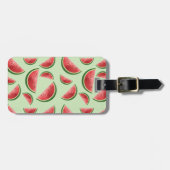 Watermeloen Zomer Fruit Patroon op Groene Kleur Bagagelabel (Voorkant horizontaal)