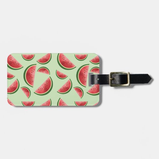 Watermeloen Zomer Fruit Patroon op Groene Kleur Bagagelabel (Voorkant horizontaal)