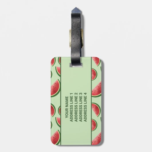 Watermeloen Zomer Fruit Patroon op Groene Kleur Bagagelabel (Achterkant verticaal)