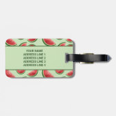 Watermeloen Zomer Fruit Patroon op Groene Kleur Bagagelabel (Achterkant horizontaal)