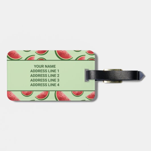 Watermeloen Zomer Fruit Patroon op Groene Kleur Bagagelabel (Achterkant horizontaal)