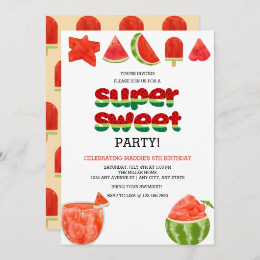 Watermeloen | Zomerfeest Kaart (Voorkant / Achterkant)