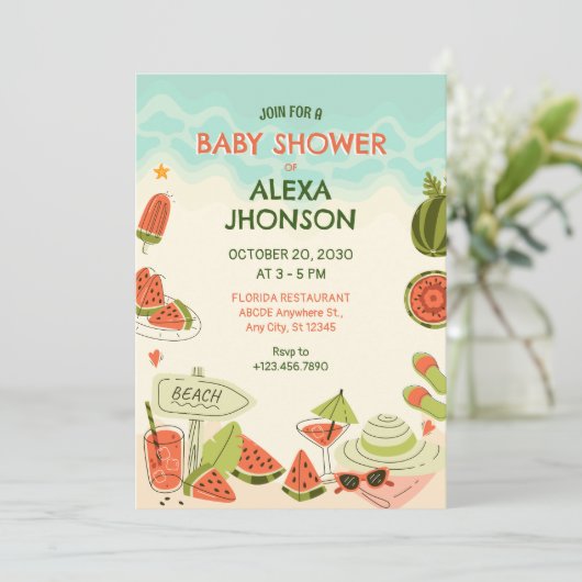 Watermeloen zomerstrand baby shower kaart (Staand voorkant)