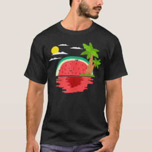 Watermeloen Zonsondergang Tropische Zomer Grappige T-shirt