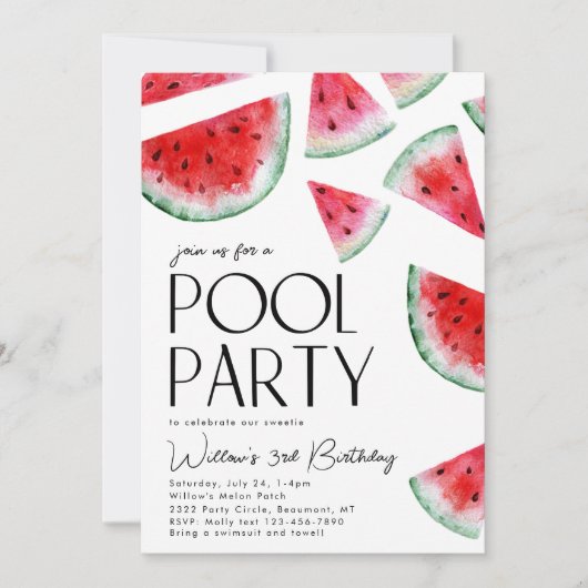 Watermeloen Zwembad Party Verjaardag Uitnodiging (Voorkant)