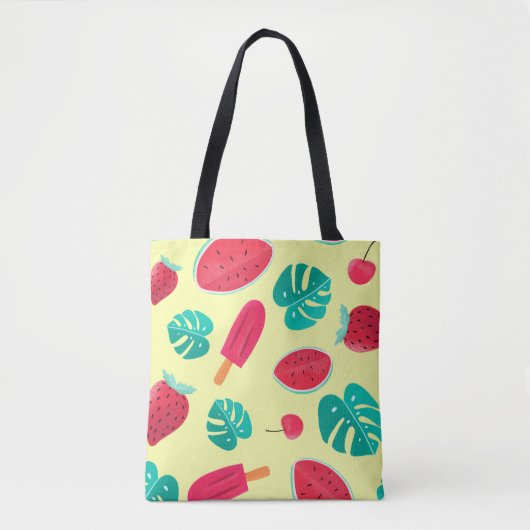 Watermeloenbladeren aardbei tote bag (Voorkant)