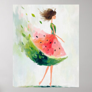 Watermeloenbries – Whimsicaal zomermeisje Poster