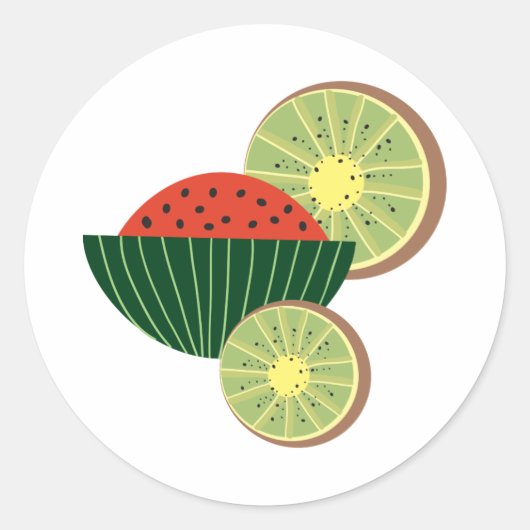 Watermeloenen en kiwi's ronde sticker (Voorkant)
