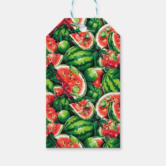 Watermeloenen, limoen, watermeloenbladeren, kleine cadeaulabel (Voorkant)