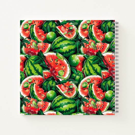 Watermeloenen, limoen, watermeloenbladeren, kleine notitieboek (Achterkant)