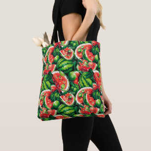 Watermeloenen, limoen, watermeloenbladeren, kleine tote bag