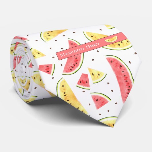 Watermeloenen - Patroon voor rode en gele Waterver Stropdas (Opgerold)