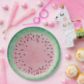 Watermeloenen Roze en Groene Handgekleurde Waterve Papieren Bordje (Feest)