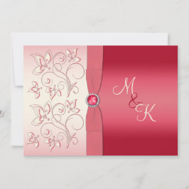Watermeloenen Roze en Ivory Monogrammed Invitation Kaart