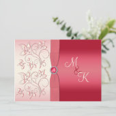 Watermeloenen Roze en Ivory Monogrammed Invitation Kaart (Staand voorkant)