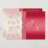 Watermeloenen Roze en Ivory Monogrammed Invitation Kaart (Voorkant / Achterkant)