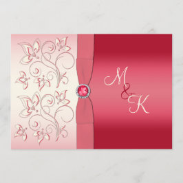 Watermeloenen Roze en Ivory Monogrammed Invitation Kaart