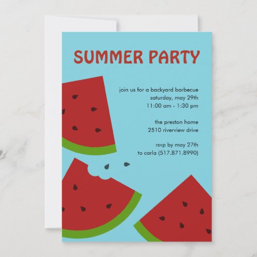 Watermeloenen Slices Summer Party Invitation Kaart (Voorkant)