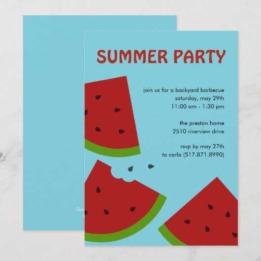 Watermeloenen Slices Summer Party Invitation Kaart (Voorkant / Achterkant)