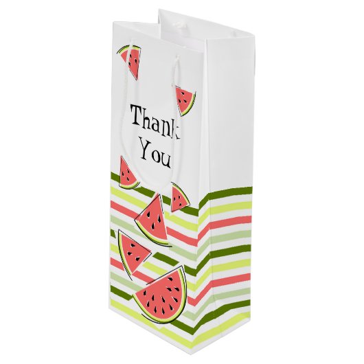 Watermeloenen stripe Thin Hartelijk dank Wijn Cadeautas (Voorkant Gekanteld)