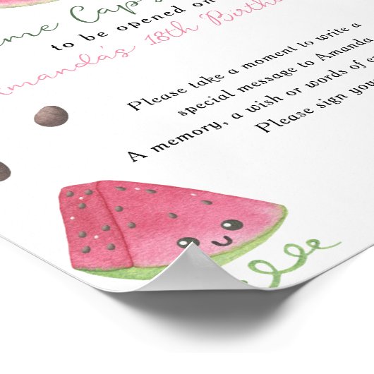 Watermeloenen Time Capsule 1e verjaardag Poster (Hoek)