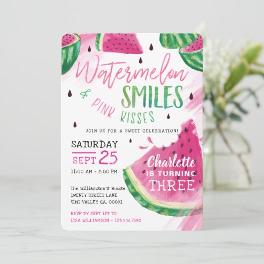 Watermeloenen - uitnodiging voor een feest (Staand voorkant)