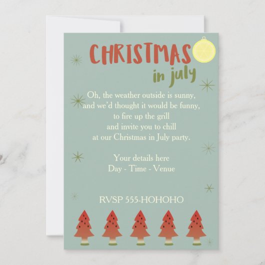 Watermeloenen vieren Kerstmis in juli Uitnodiging (Voorkant)